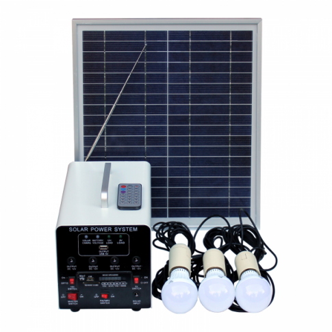 15W Off-grid Solar Lighting System With 3 LED Lights, FM Radio, MP3 Player, Solar Panel and Battery
