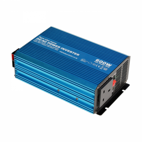 600W Pure Sine Wave Power Inverter 230V AC Output (UK Socket), With Powerful USB Charging Port