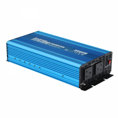 3000W 12V Pure Sine Wave Power Inverter 230V AC Output (UK Sockets), With Remote on/off Switch