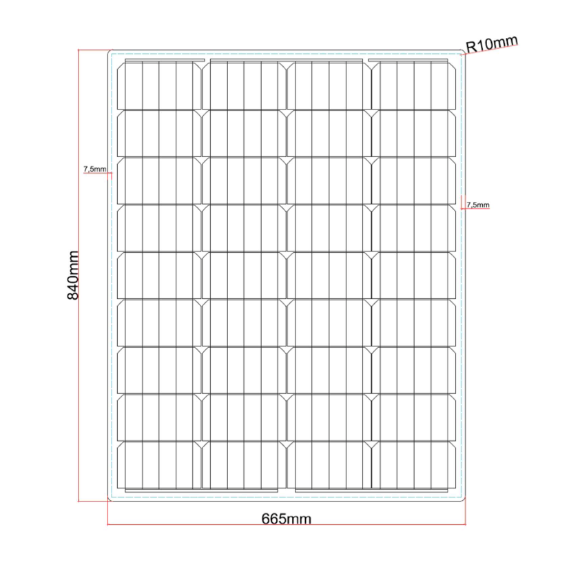 100W Black Reinforced Semi-Flexible Solar Panel with Round Rear Junction Box, 3m cable & a Durable ETFE Coating