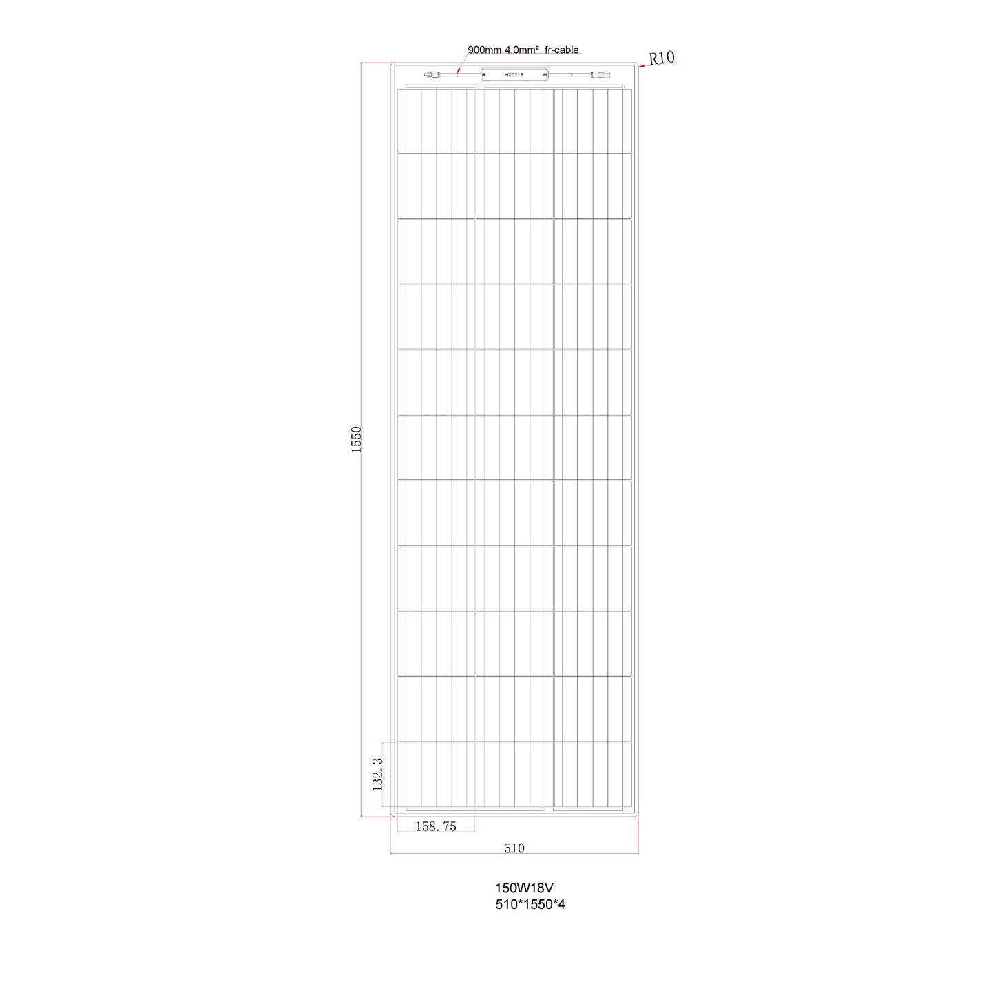 150W Black Reinforced Narrow Semi-Flexible Solar Panel with a Durable ETFE Coating