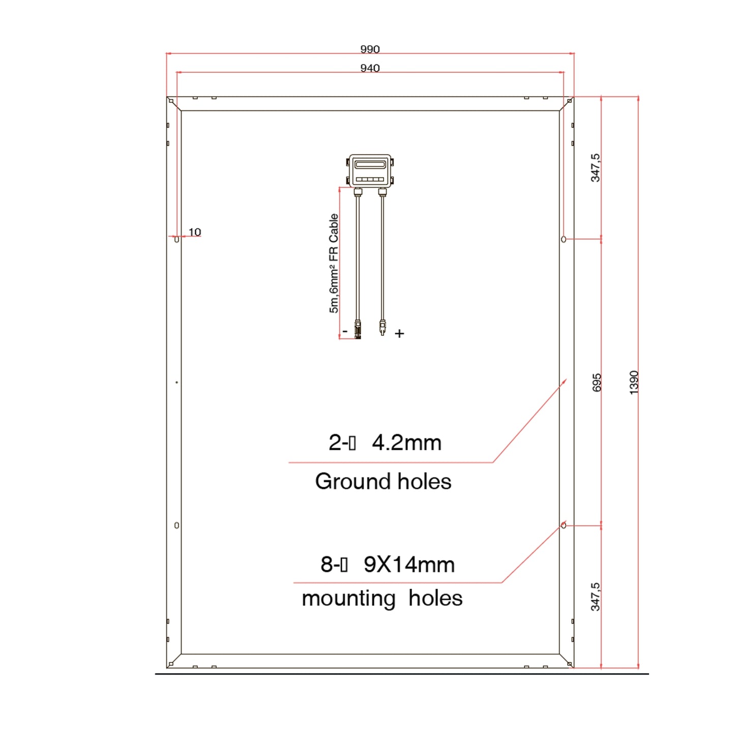 250W Monocrystalline Solar Panel with 5m Cable & MC4 Connectors