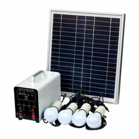 15W Off-Grid Solar Lighting System with 4x 3W LED Lights, Solar Panel and Battery
