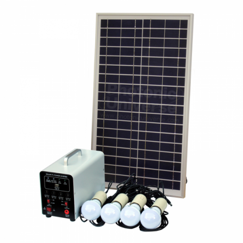 25W Off-Grid Solar Lighting System with 4x 5W LED Lights, Solar Panel and Battery
