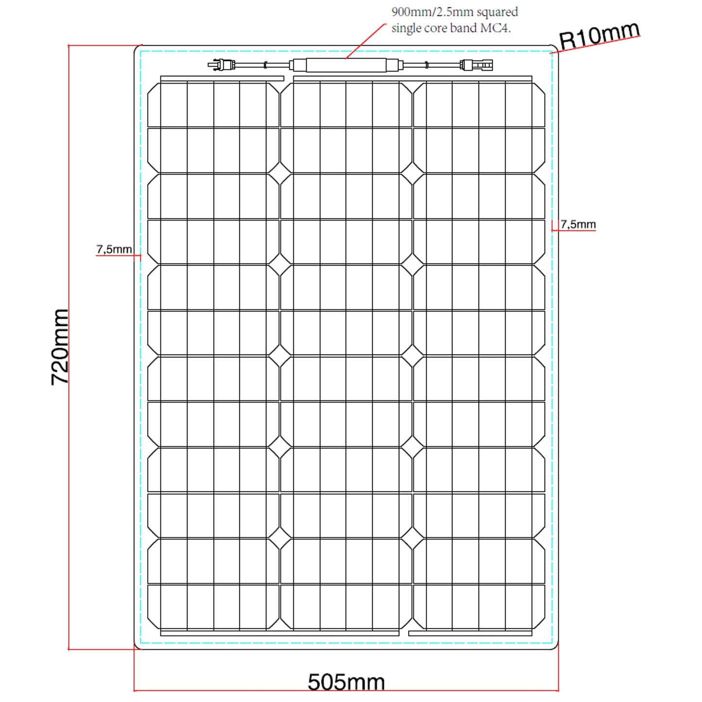 60W Reinforced Semi-Flexible Solar Panel with a Durable ETFE Coating