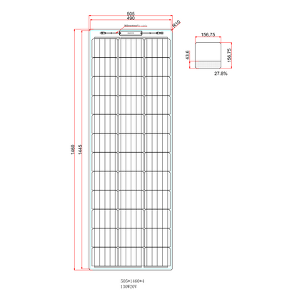 130W Black Reinforced Narrow Semi-Flexible Solar Panel with a Durable ETFE Coating