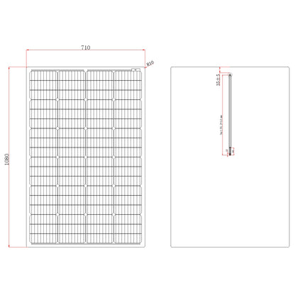 150W Semi-Flexible Fibreglass Solar Panel with Round Rear Junction Box, 3m cable & a Durable ETFE Coating