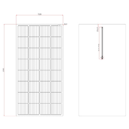 200W Semi-Flexible Fibreglass Solar Panel with Round Rear Junction Box, 3m cable & a Durable ETFE Coating