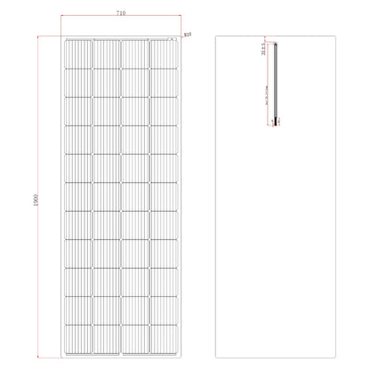 270W Semi-Flexible Fibreglass Solar Panel with Round Rear Junction Box, 3m cable & a Durable ETFE Coating