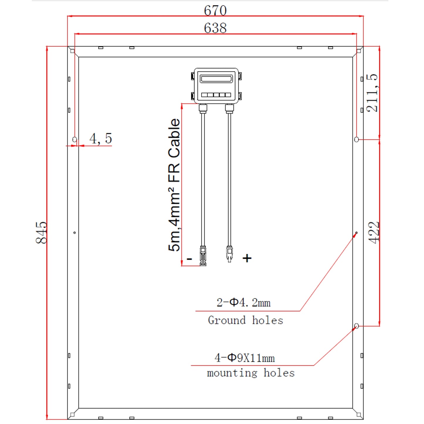 100W Monocrystalline Solar Panel with 5m Cable & MC4 Connectors