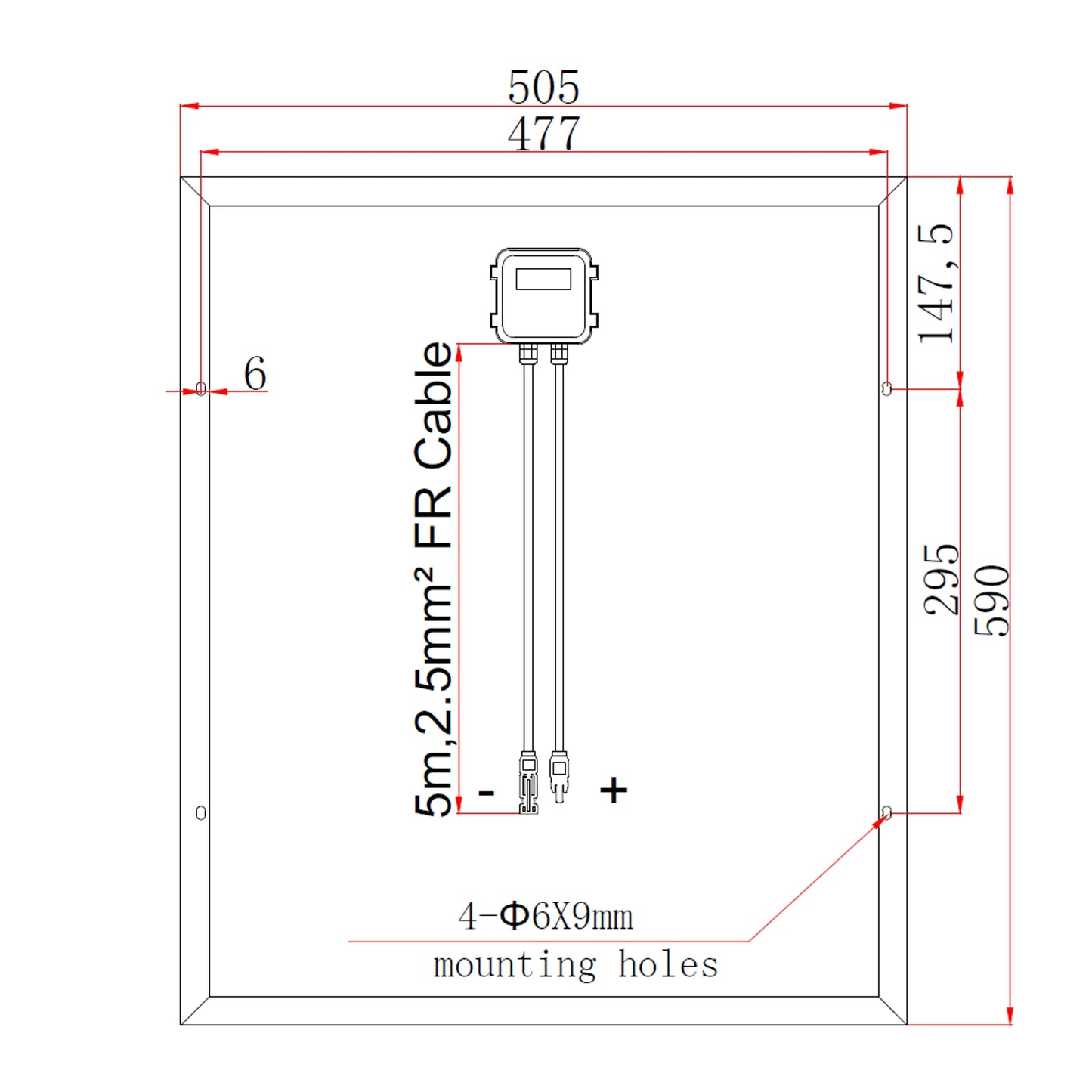 50W Monocrystalline Solar Panel with 5m Cable & MC4 Connectors