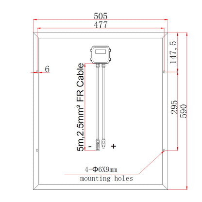 50W Monocrystalline Solar Panel with 5m Cable & MC4 Connectors