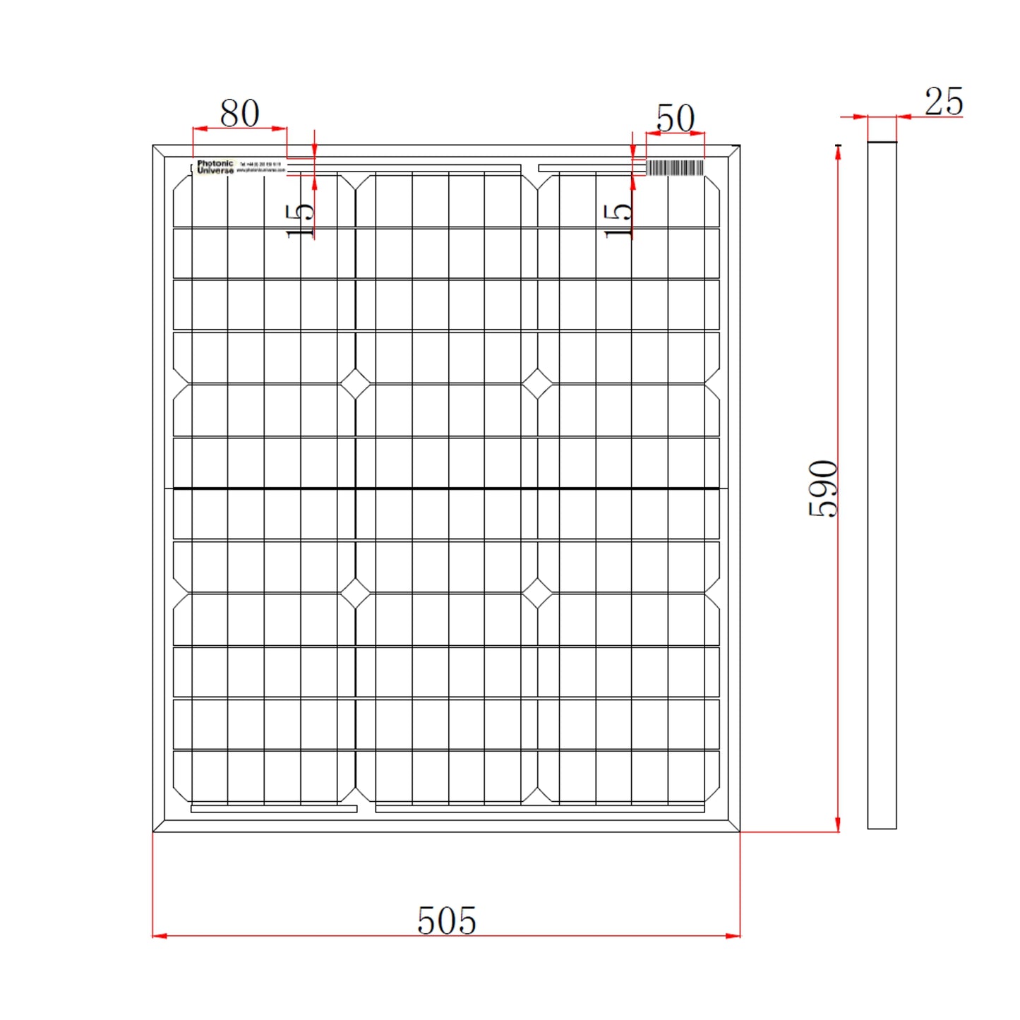 50W Monocrystalline Solar Panel with 5m Cable & MC4 Connectors