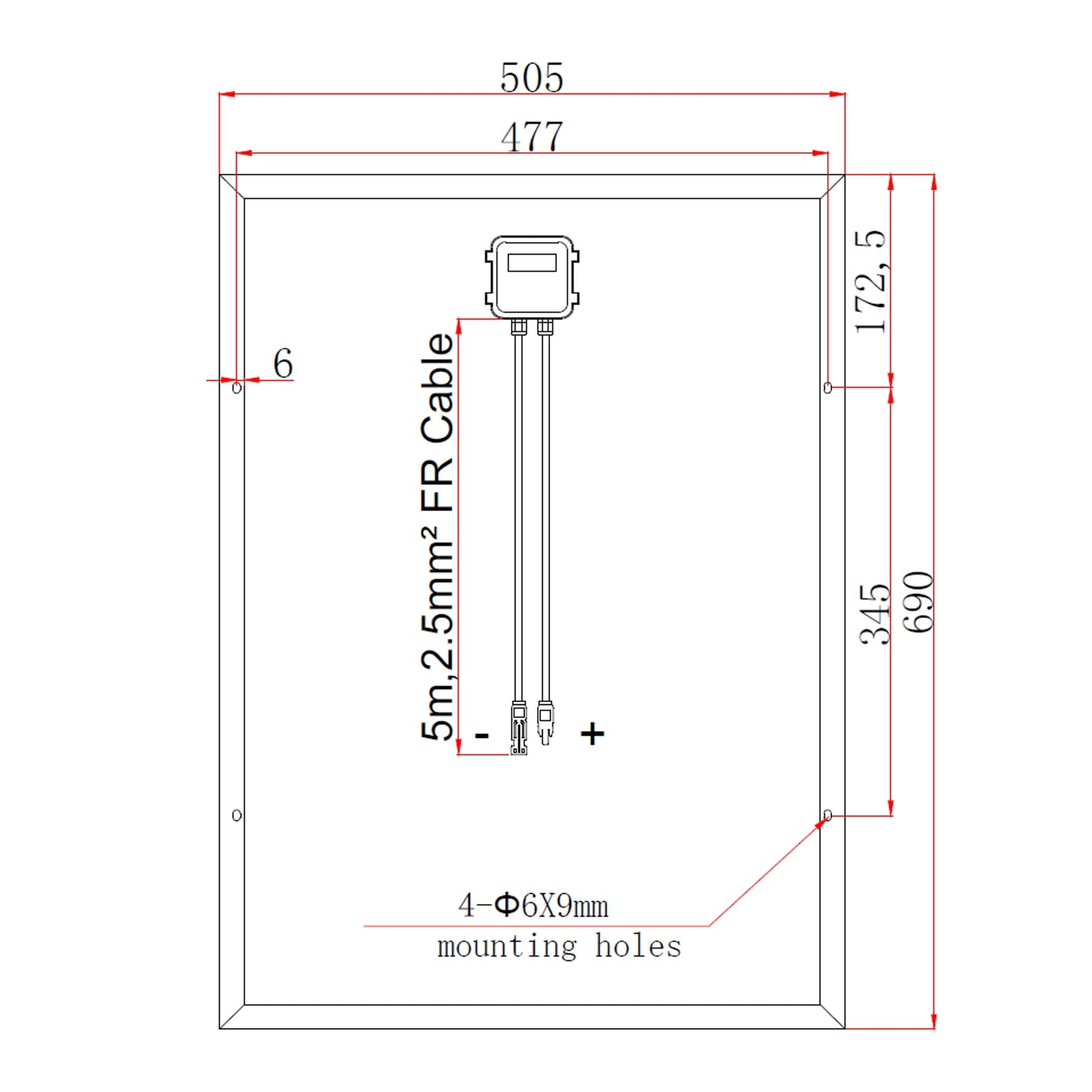 60W Monocrystalline Solar Panel with 5m Cable & MC4 Connectors