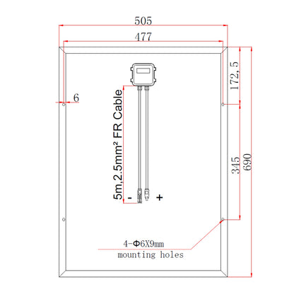 60W Monocrystalline Solar Panel with 5m Cable & MC4 Connectors