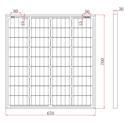 80W Monocrystalline Solar Panel with 5m Cable & MC4 Connectors