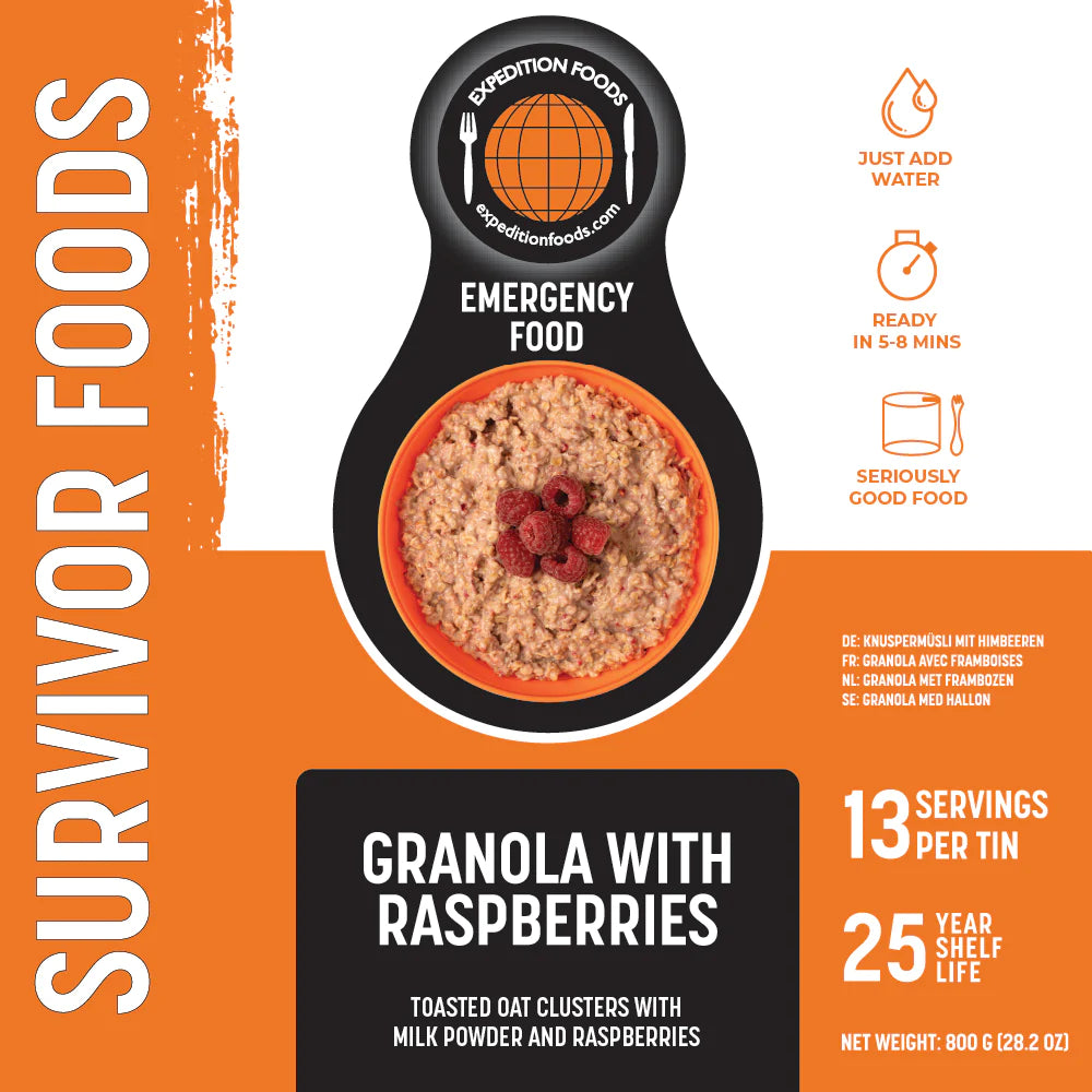 25-Year Survival Tin - Granola with Raspberries | Expedition Foods